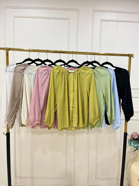 Summer Transparent Round Neck Lantern Sleeves Loose Tops